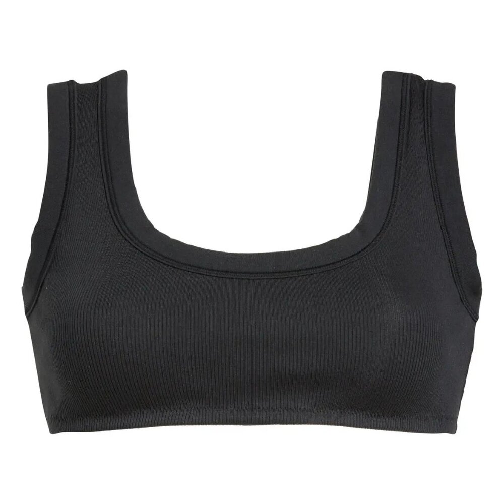 SKIMS BLACK STRETCH COTTON RIB CROP BRA TOP SOOT XS